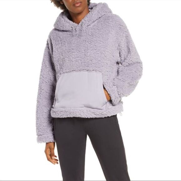 Zella Cassie Faux Shearling Hoodie Grey Dapple - Picture 1 of 10